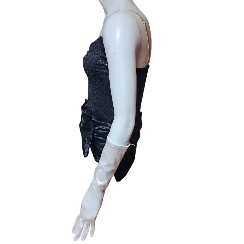 Weissman Black Sequined Bow Bodysuit & White Gloves (XL)
